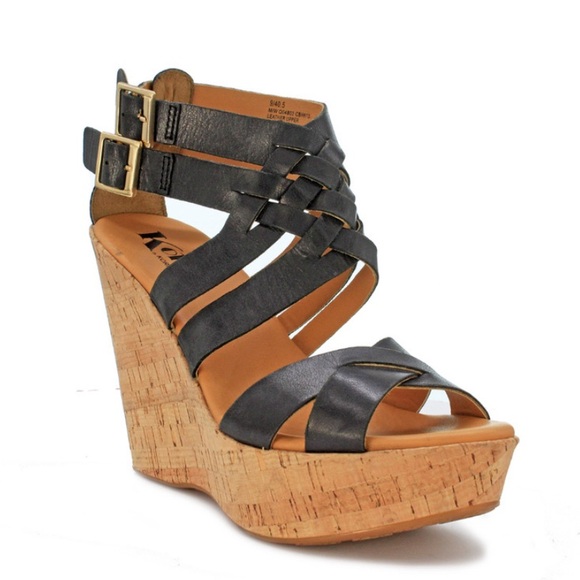 Korks by Kork-Ease Black 'Monroe' Women's Leather Wedge Sandal: Size 9 - Picture 2 of 2